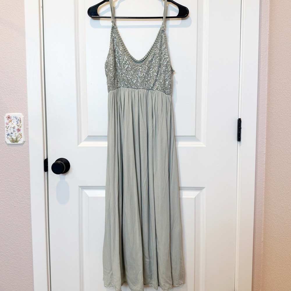 Scandal Italy Sequin Midi Dress Medium Fairy Ethereal Flowy Green Cottagecore